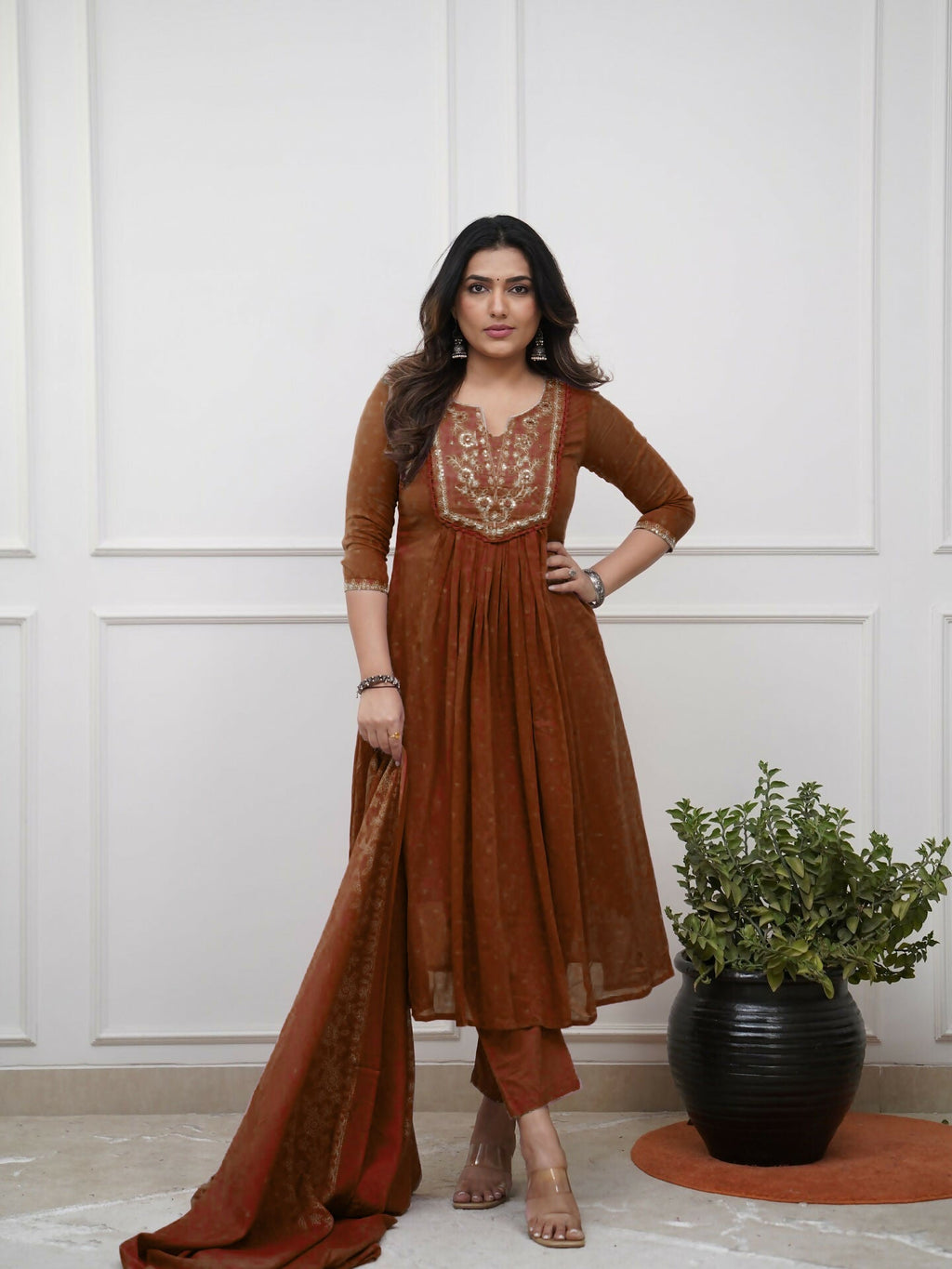 The52 Women's Beautiful Cotton Fabric Embroidery Work Straight Kurta Pant and Dupatta Set | Grocsy