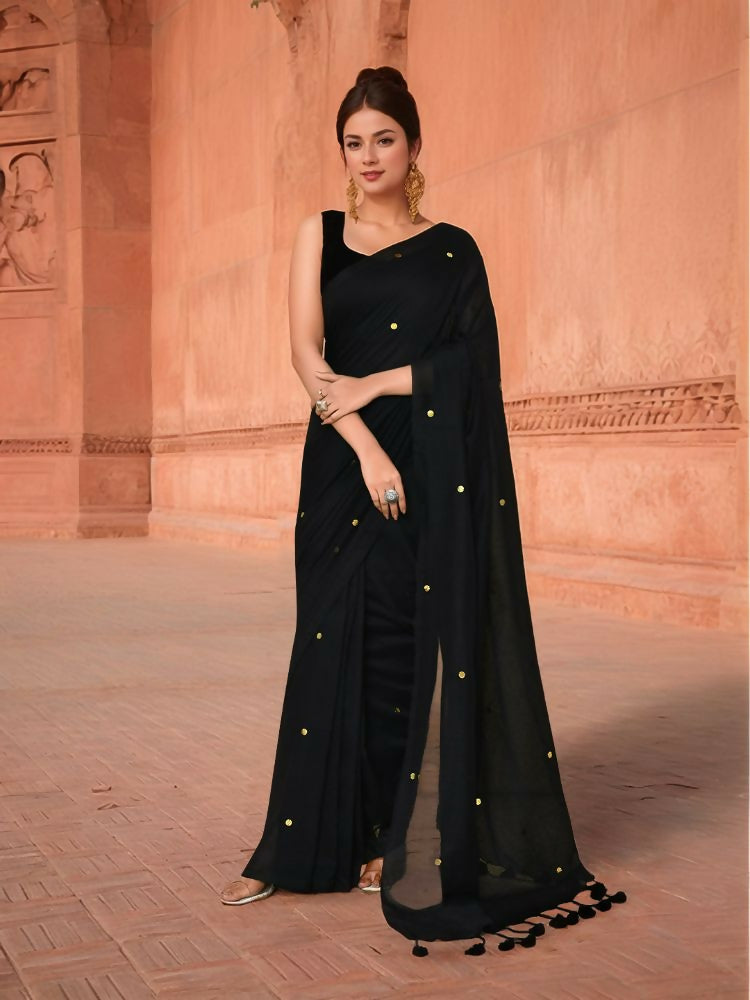 Joban Fashion Women Black Trendy Cotton Saree | Grocsy