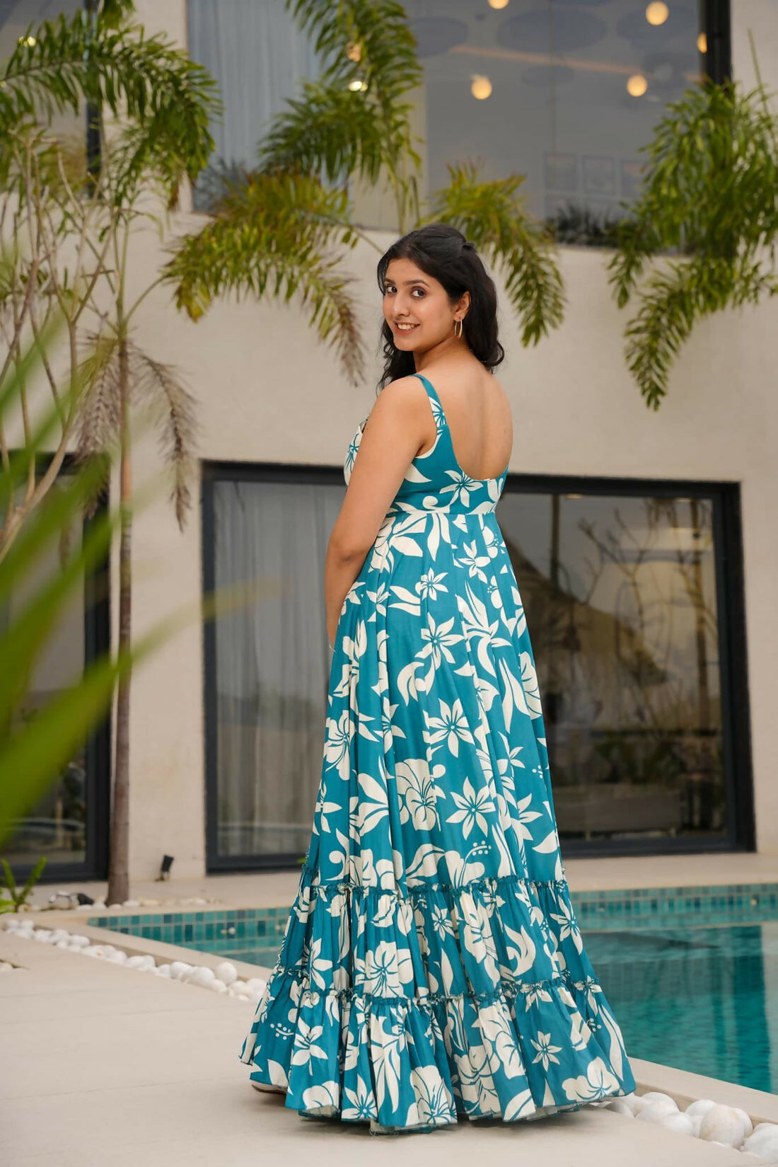 The52 Women's Gorgeous Flared Partywear Designer Poly Rayon Gown-Sky | Grocsy