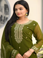 Lehenga Mart Designer Faux Georgette Suit With Embroidered Work - Mahendi | Grocsy