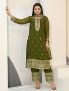 Lehenga Mart Designer Faux Georgette Suit With Embroidered Work - Mahendi | Grocsy