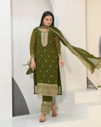 Lehenga Mart Designer Faux Georgette Suit With Embroidered Work - Mahendi | Grocsy