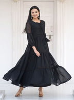 Lehenga Mart Designer Faux Georgette Gown With Embroidered Work - Black | Grocsy