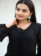 Lehenga Mart Designer Faux Georgette Gown With Embroidered Work - Black | Grocsy