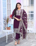 Lehenga Mart Designer Faux Georgette Suit With Embroidered Work And Stone Work - Wine | Grocsy