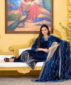 Lehenga Mart Designer Velvet Suit With Embroidered Work - Blue | Grocsy