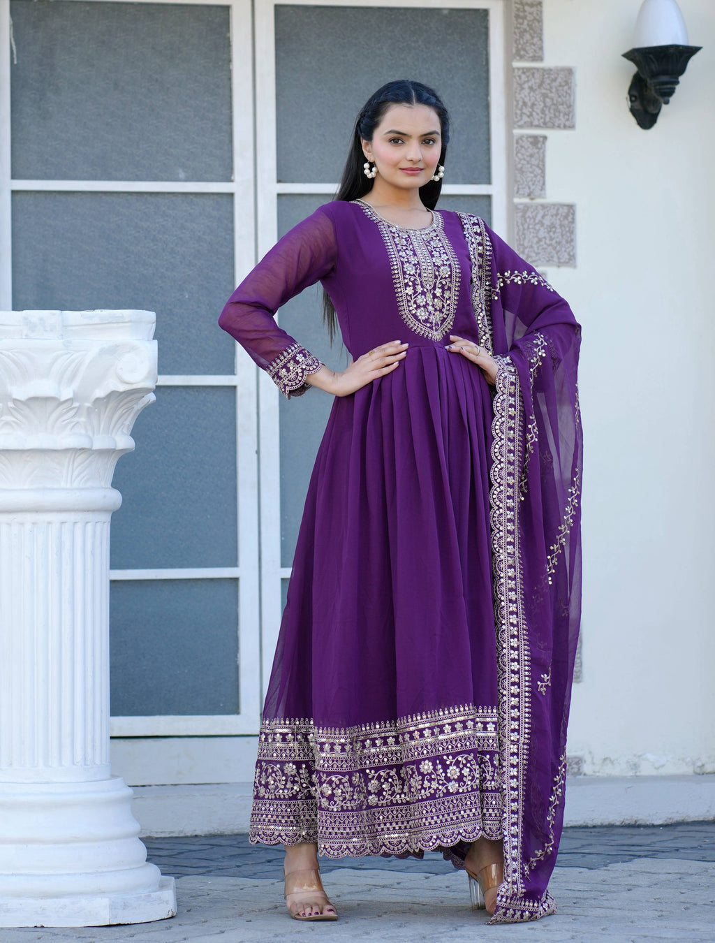 Lehenga Mart Designer Gown With Coding Sequence Embroidered Work - Blue | Grocsy