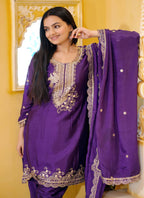 Lehenga Mart Designer Chinon Dhoti Suit With Sequence Embroidered Work - Purple | Grocsy