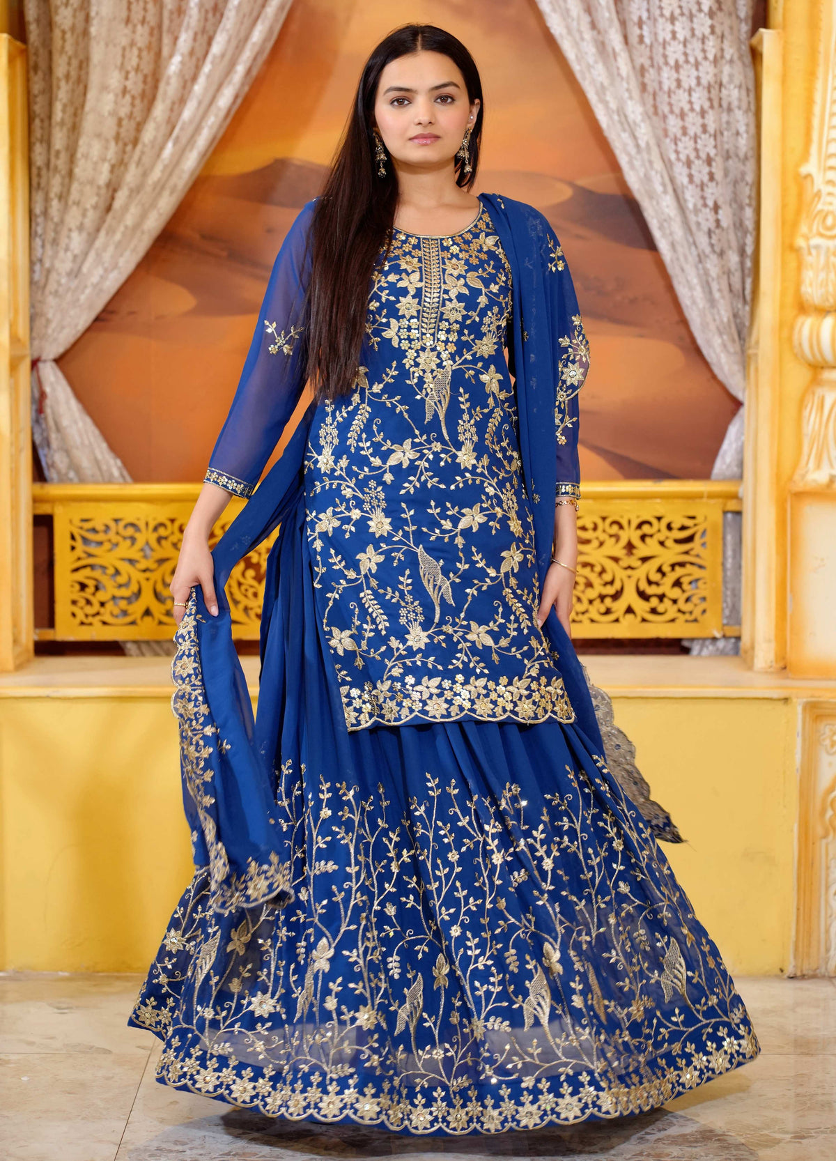 Lehenga Mart Designer Faux Georgette Lehenga Suit With Sequence Embroidered Work - Blue | Grocsy