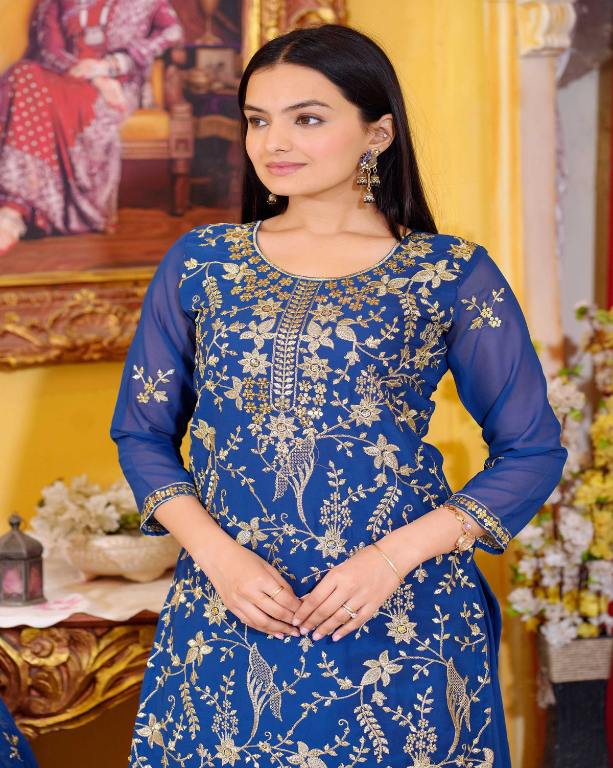Lehenga Mart Designer Faux Georgette Lehenga Suit With Sequence Embroidered Work - Blue | Grocsy