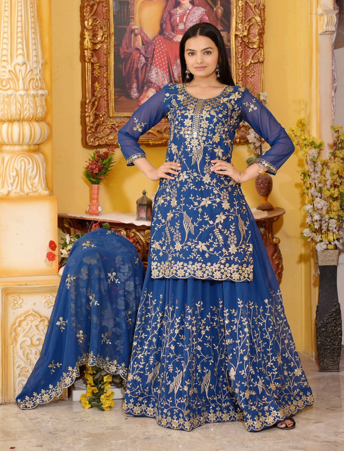 Lehenga Mart Designer Faux Georgette Lehenga Suit With Sequence Embroidered Work - Blue | Grocsy