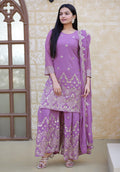 Lehenga Mart Designer Faux Georgette Sharara Suit With Sequence Embroidered Work - Lavender | Grocsy