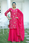 Lehenga Mart Designer Faux Georgette Sharara Suit With Sequence Embroidered Work - Pink | Grocsy