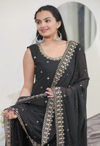 Lehenga Mart Designer Faux Georgette Sharara Suit With Sequence Embroidered Work - Black | Grocsy