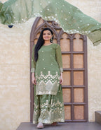 Lehenga Mart Designer Faux Georgette Sharara Suit With Sequence Embroidered Work - Pista Green | Grocsy