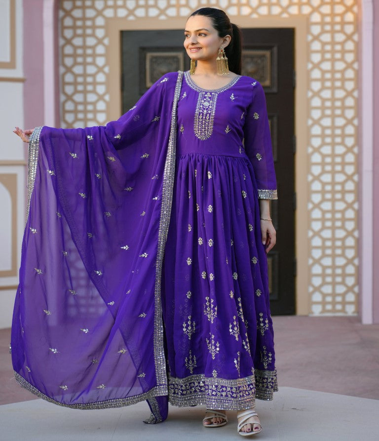 Lehenga Mart Designer Gown With Sequence Embroidered Work - Blue | Grocsy