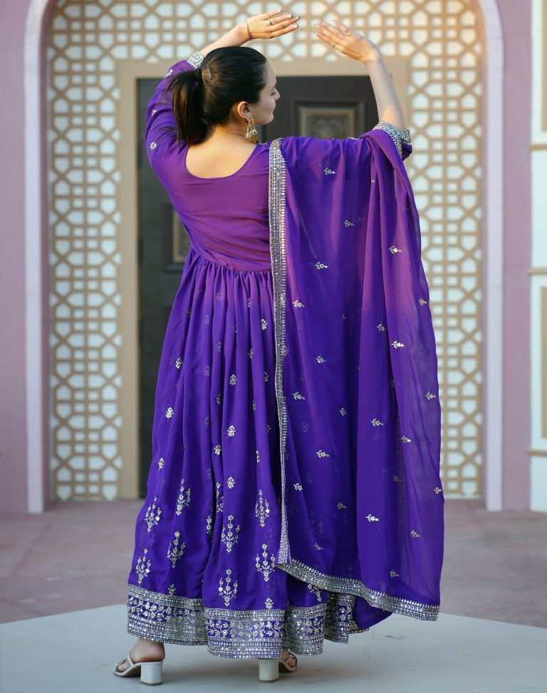 Lehenga Mart Designer Gown With Sequence Embroidered Work - Blue | Grocsy