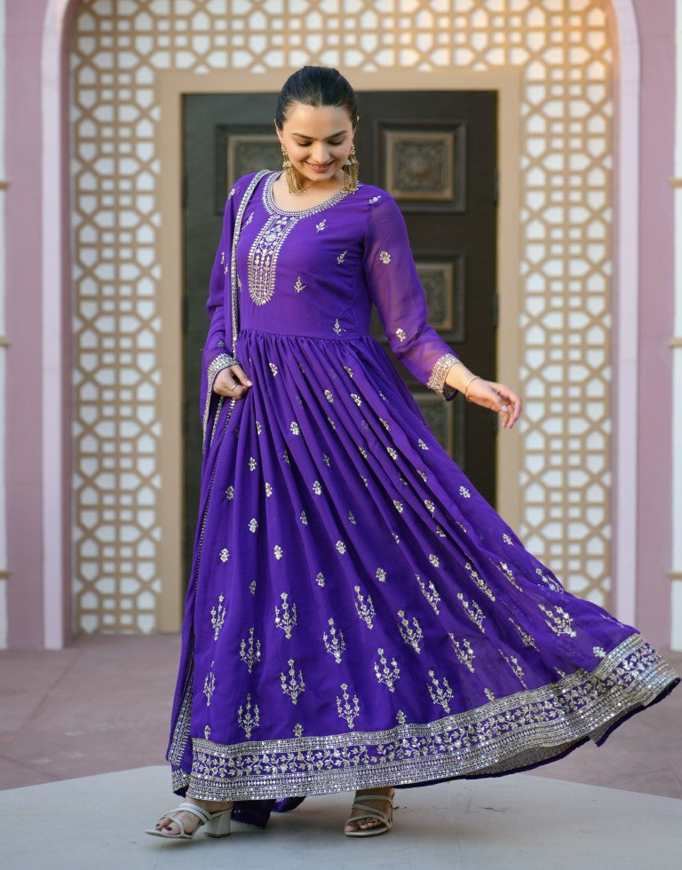 Lehenga Mart Designer Gown With Sequence Embroidered Work - Blue | Grocsy
