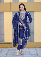 Lehenga Mart Designer Chinon Suit With Coding Sequence Embroidered Work - Blue | Grocsy