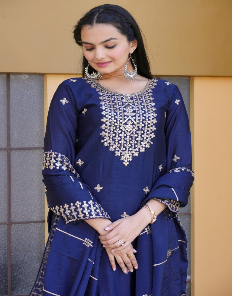 Lehenga Mart Designer Chinon Suit With Coding Sequence Embroidered Work - Blue | Grocsy