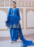 Lehenga Mart Designer Chinon Sharara Suit With Sequence Embroidered Work - Blue | Grocsy