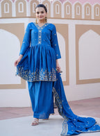 Lehenga Mart Designer Chinon Sharara Suit With Sequence Embroidered Work - Blue | Grocsy