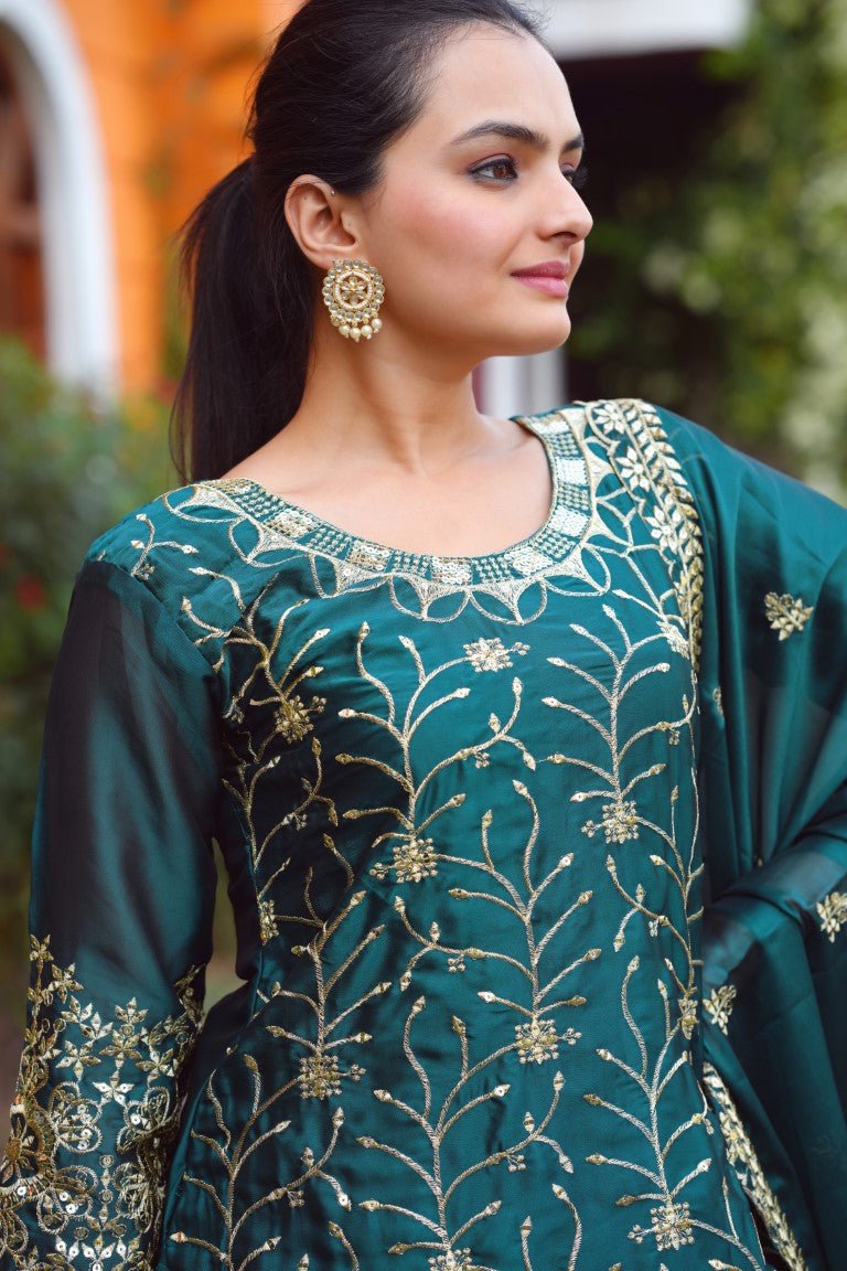 Lehenga Mart Designer Rangoli Suit With Sequence Embroidered Work - Green | Grocsy