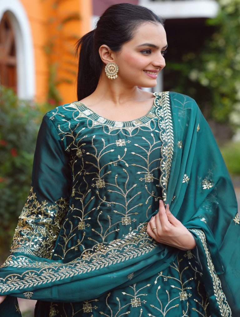 Lehenga Mart Designer Rangoli Suit With Sequence Embroidered Work - Green | Grocsy