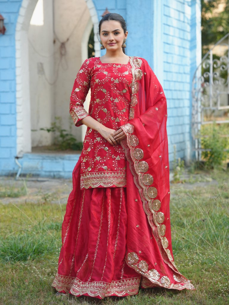 Lehenga Mart Designer Lehenga Suit With Dupatta - Red | Grocsy