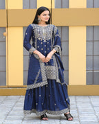 Lehenga Mart Designer Chinon Suit With Coding Sequence Embroidered Work - Blue | Grocsy