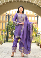 Lehenga Mart Designer Chinon Suit With Sequence Embroidered Work - Lavender | Grocsy
