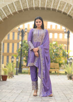 Lehenga Mart Designer Chinon Suit With Sequence Embroidered Work - Lavender | Grocsy