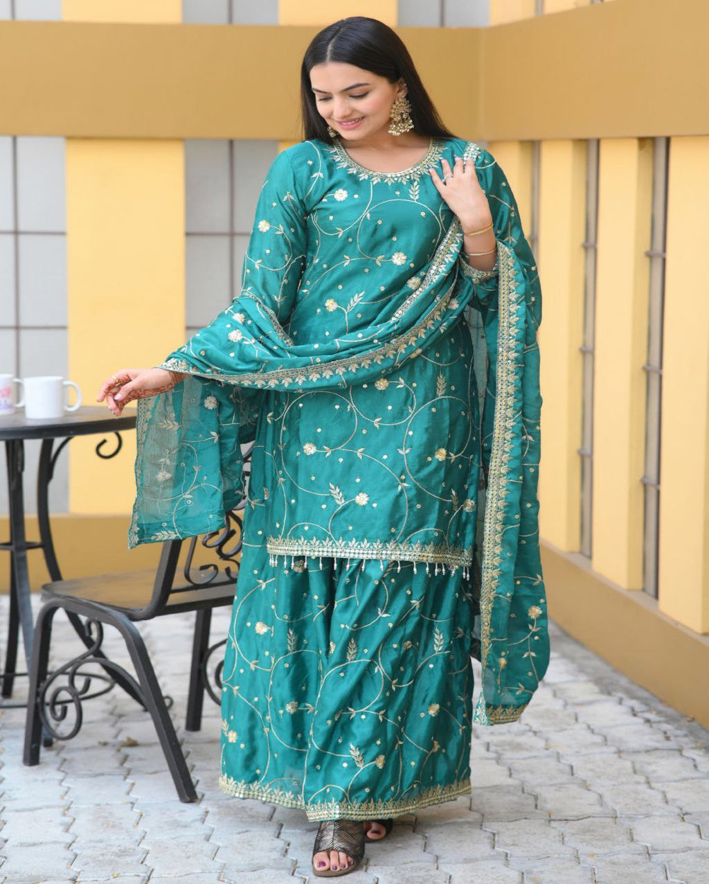 Lehenga Mart Designer Chinon Suit With Sequence Embroidered Work - Green | Grocsy