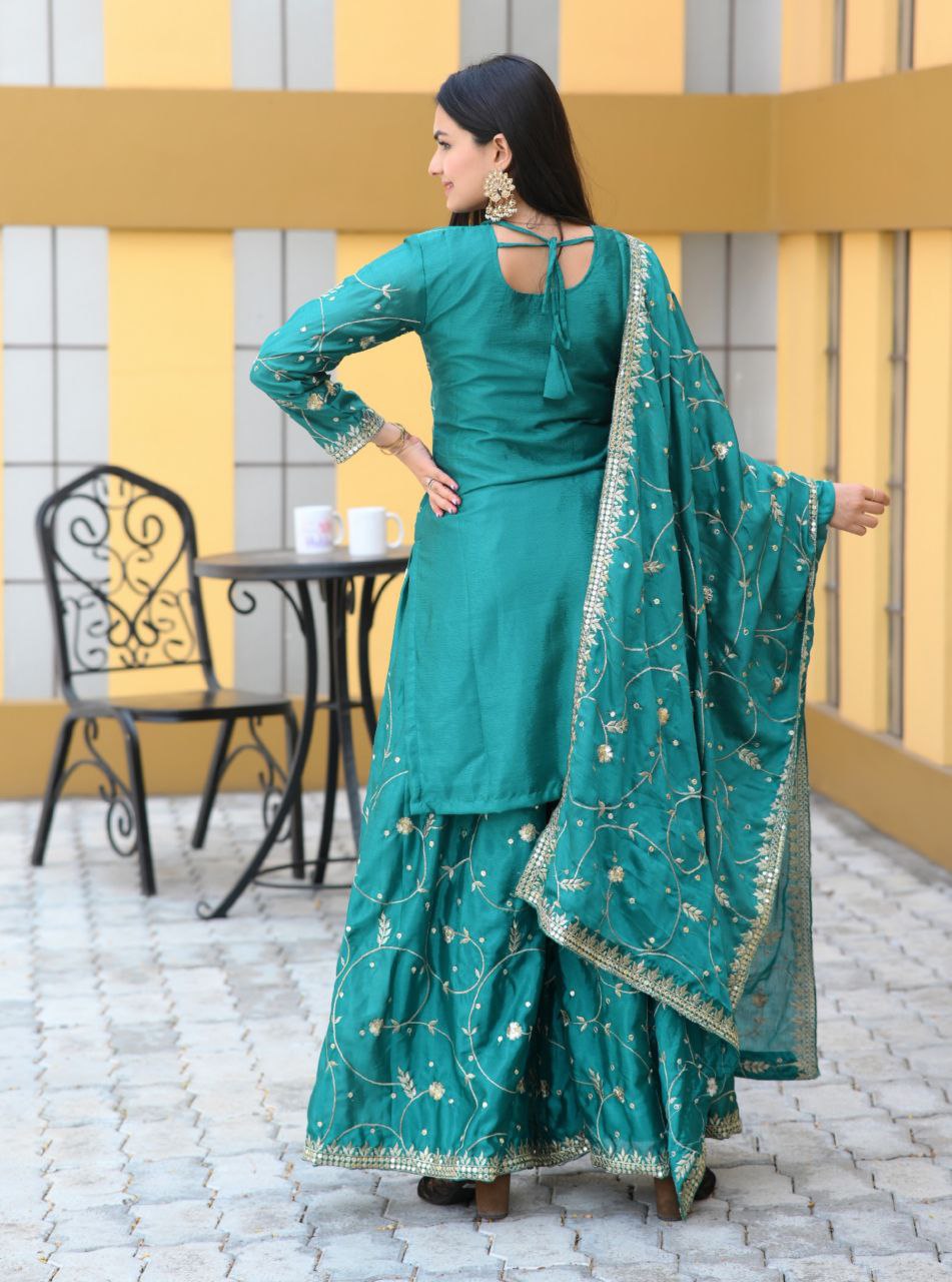 Lehenga Mart Designer Chinon Suit With Sequence Embroidered Work - Green | Grocsy