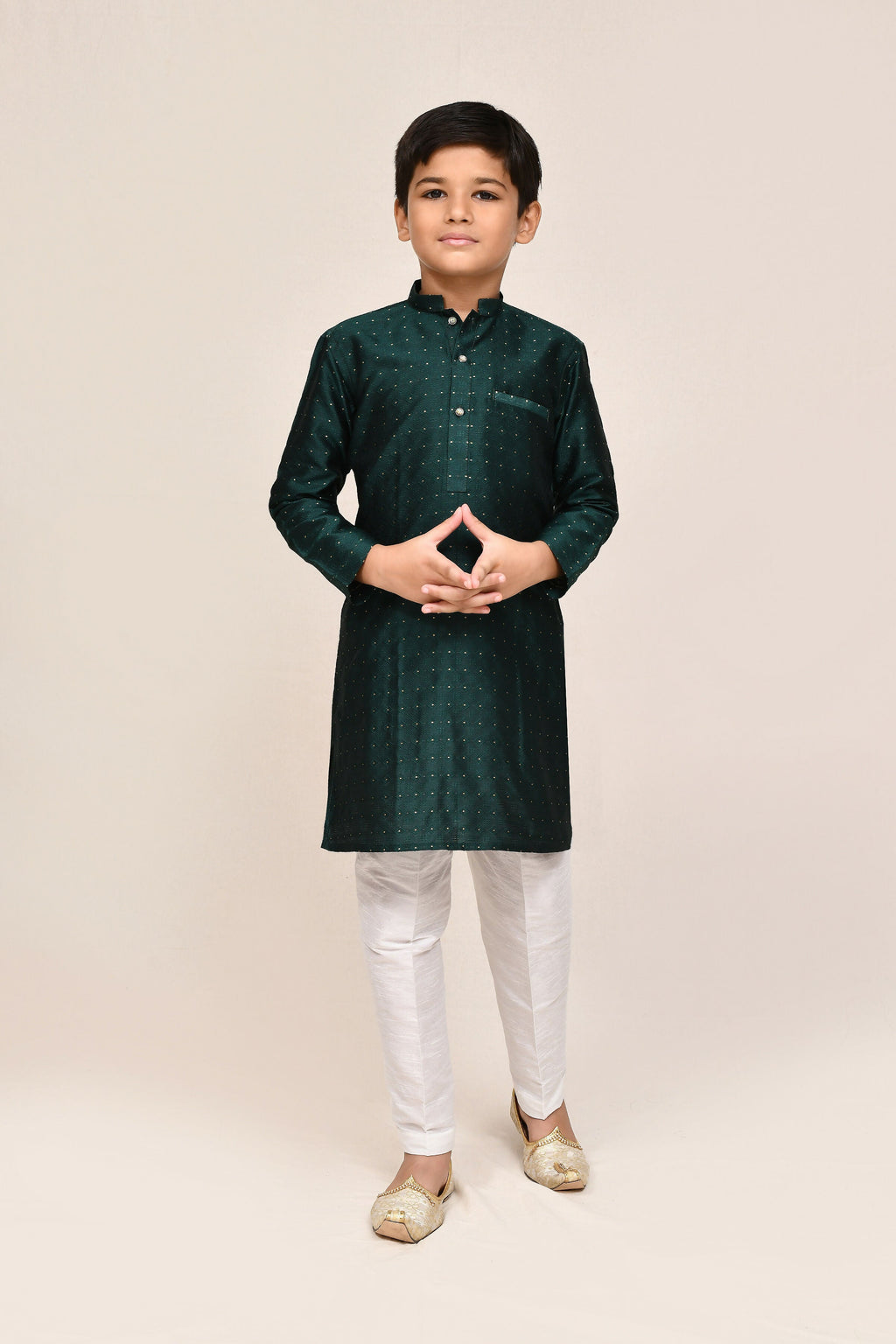Joban Fashion Jacquard Silk Bottle Green Kurta With Straight Fit Pant | Grocsy