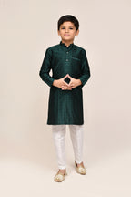 Joban Fashion Jacquard Silk Bottle Green Kurta With Straight Fit Pant | Grocsy