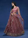 House of Panchhi Rose Gold Net Sequinse Work Lehenga & Blouse, Dupatta | Grocsy