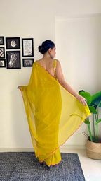 Vamika Embroidery Mustard Georgette Bollywood Saree | Grocsy