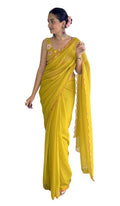 Vamika Embroidery Mustard Georgette Bollywood Saree | Grocsy