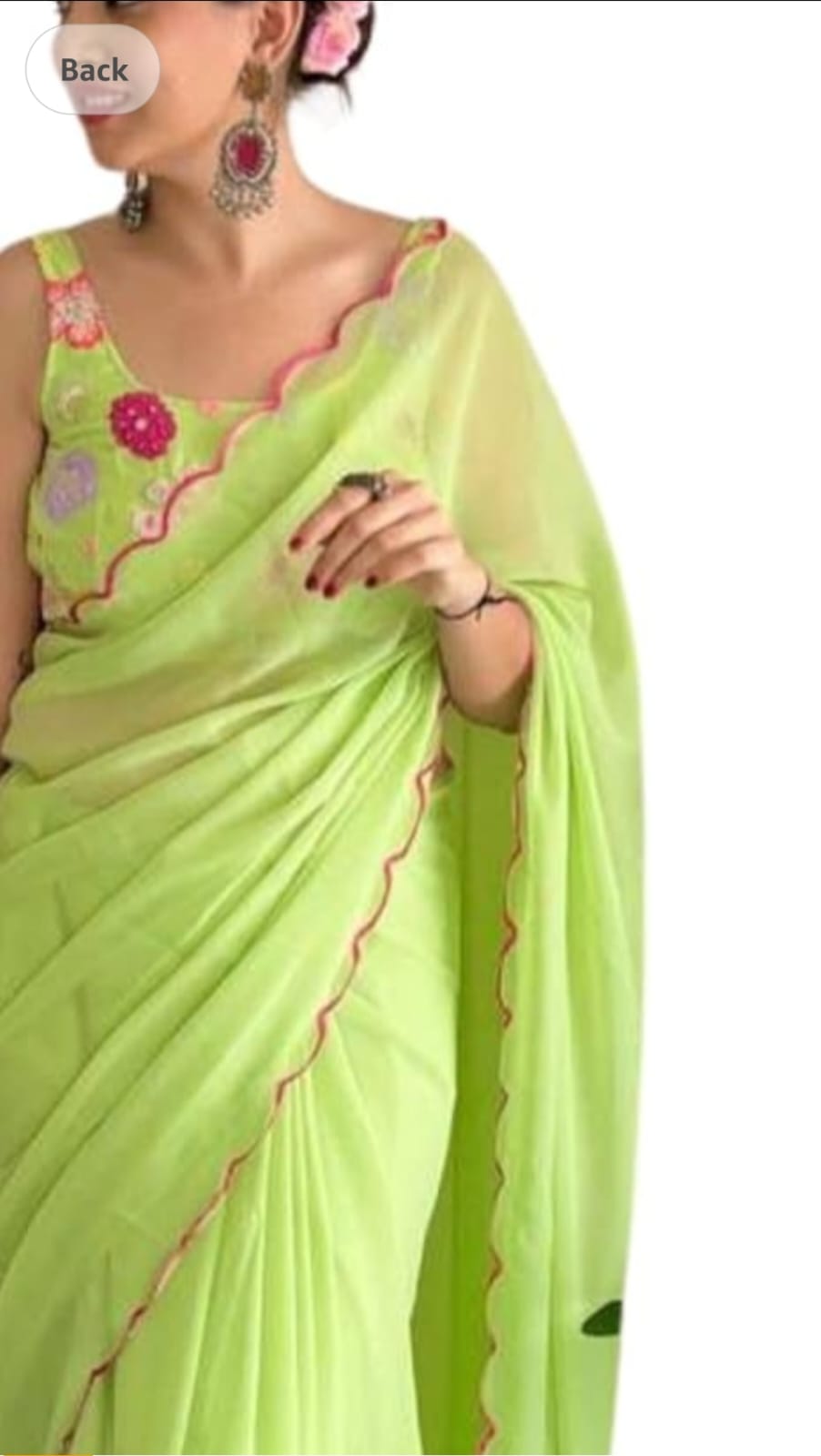 Vamika Embroidery Parrot Green Georgette Bollywood Saree | Grocsy