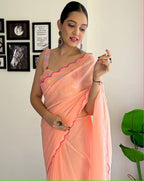 Vamika Embroidery Peach Georgette Bollywood Saree | Grocsy