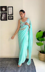 Vamika Embroidery Sky Blue Georgette Bollywood Saree | Grocsy