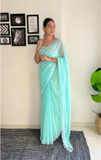 Vamika Embroidery Sky Blue Georgette Bollywood Saree | Grocsy