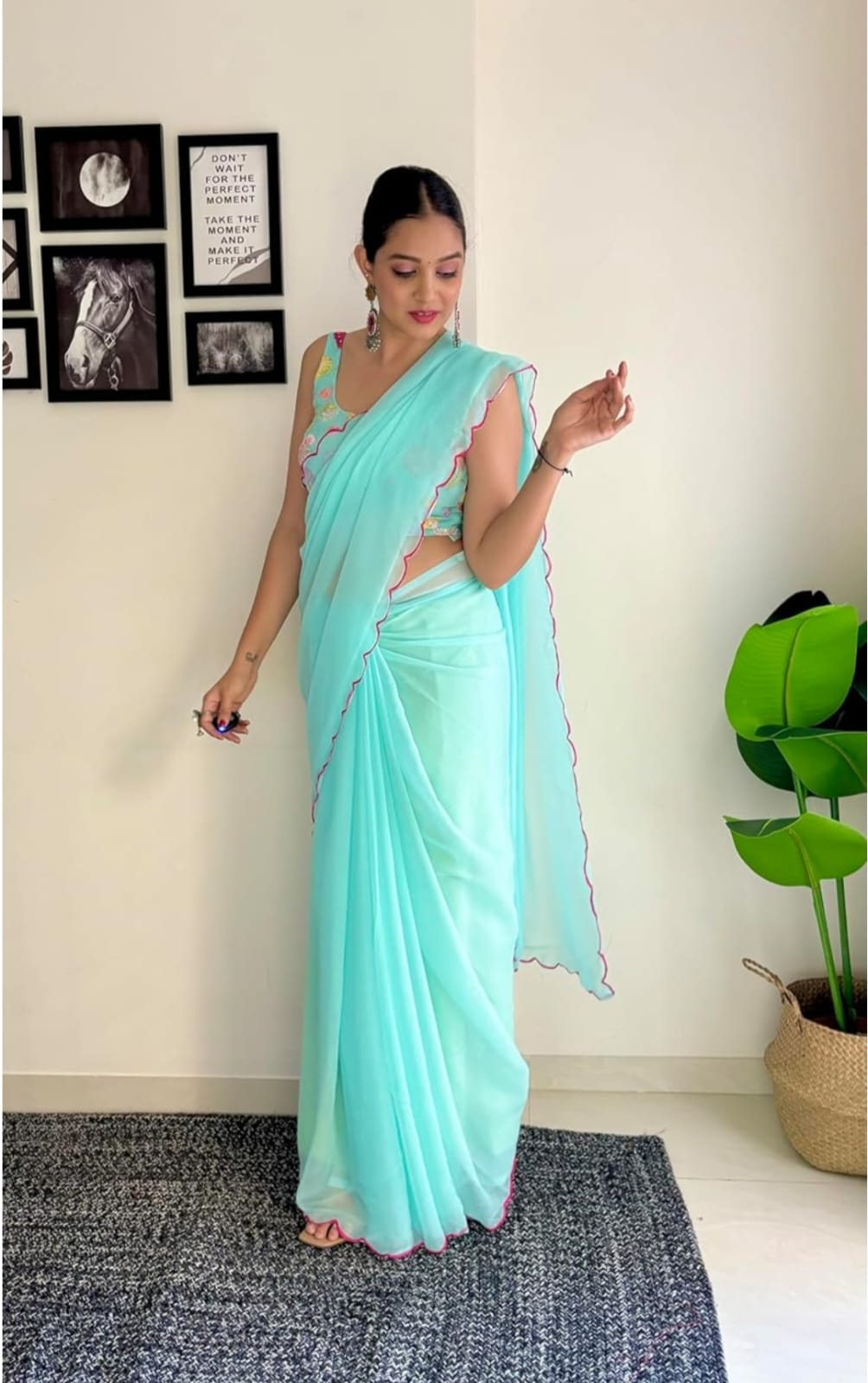 Vamika Embroidery Sky Blue Georgette Bollywood Saree | Grocsy