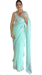 Vamika Embroidery Sky Blue Georgette Bollywood Saree | Grocsy
