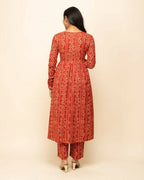 FIORRA Women's Red Cotton A-Line Kurta Pant With Dupatta | Grocsy