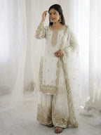 Teeya Creation White Color Fendy Silk Embroidery Work Wedding Wear Salwar Suit | Grocsy