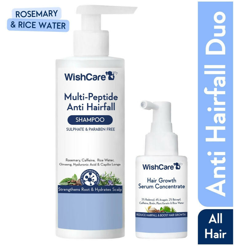 Wishcare Hair Growth Serum Concentrate + Multi Peptide Anti Hairfall Shampoo Combo | Grocsy