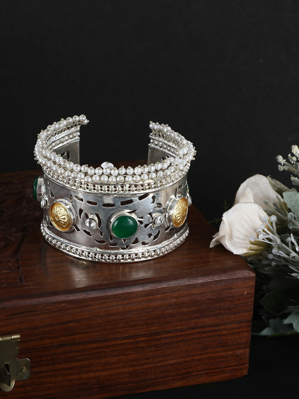 Joban Fashion Women Green Stone Silver Tone Bangle | Grocsy