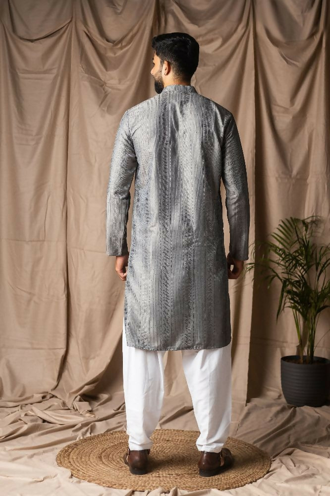 Grey Rayon Thread Embroidery Work Kurta Set - Mahotsav | Grocsy